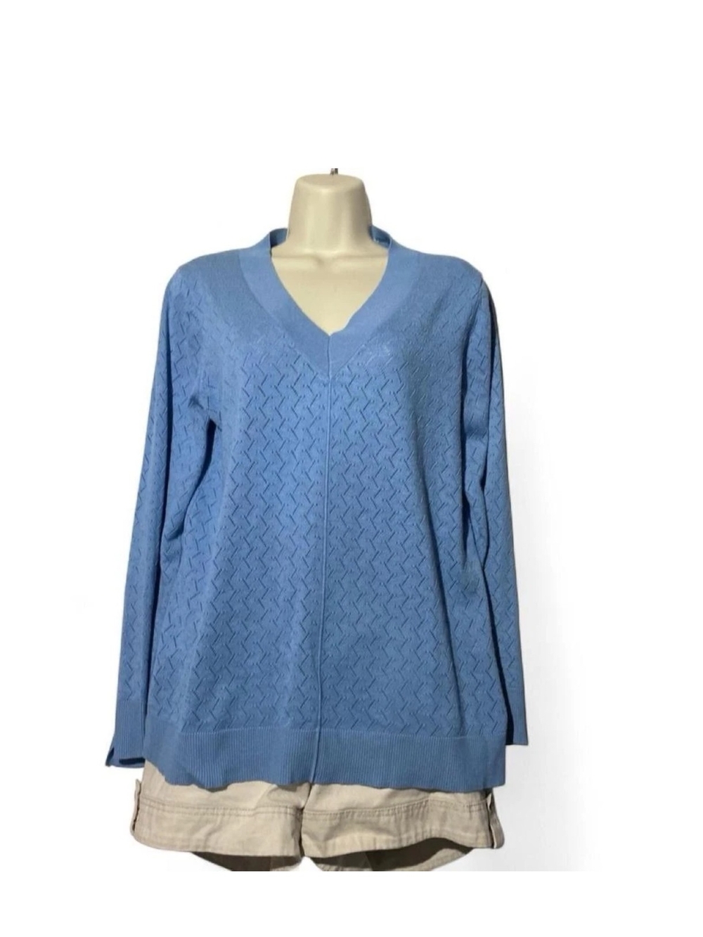 Cable & Gauge Sky Blue V-Neck Textured Knit Sweater